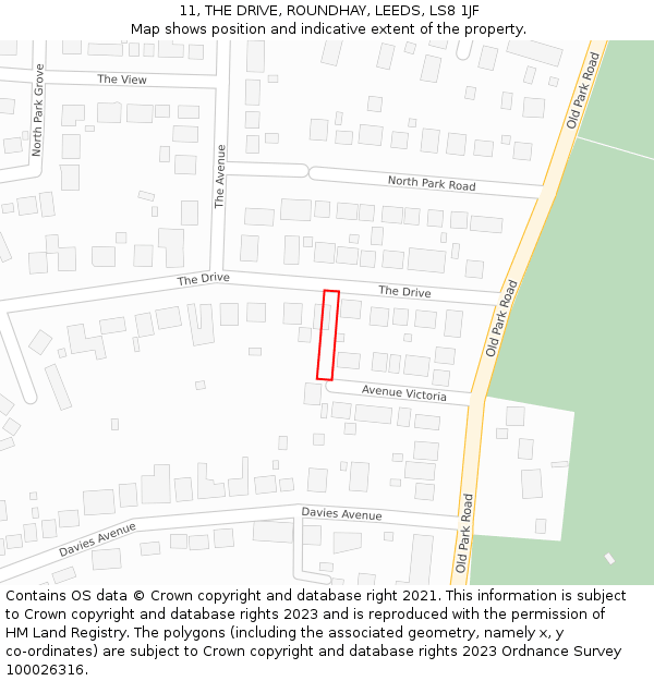 11, THE DRIVE, ROUNDHAY, LEEDS, LS8 1JF: Location map and indicative extent of plot