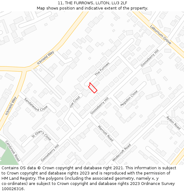 11, THE FURROWS, LUTON, LU3 2LF: Location map and indicative extent of plot