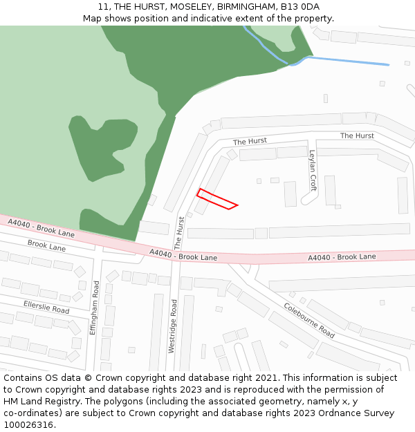 11, THE HURST, MOSELEY, BIRMINGHAM, B13 0DA: Location map and indicative extent of plot