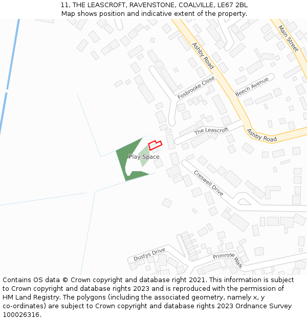 11, THE LEASCROFT, RAVENSTONE, COALVILLE, LE67 2BL: Location map and indicative extent of plot