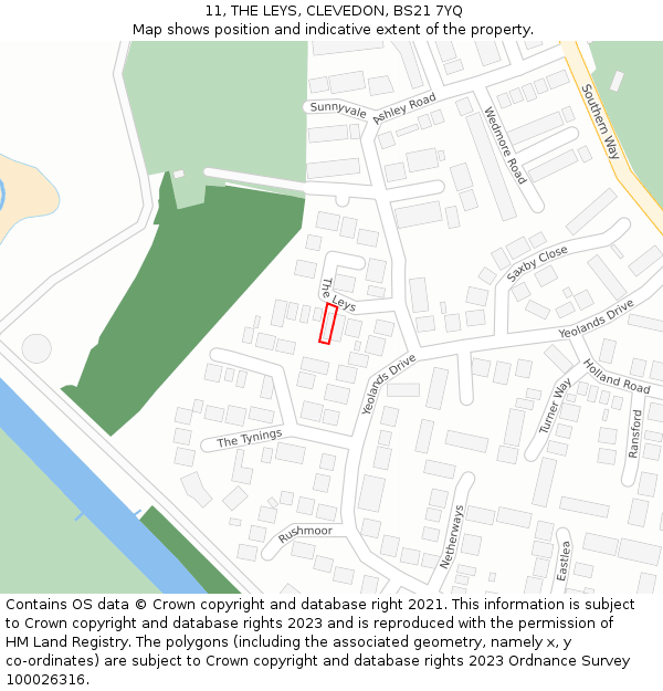 11, THE LEYS, CLEVEDON, BS21 7YQ: Location map and indicative extent of plot