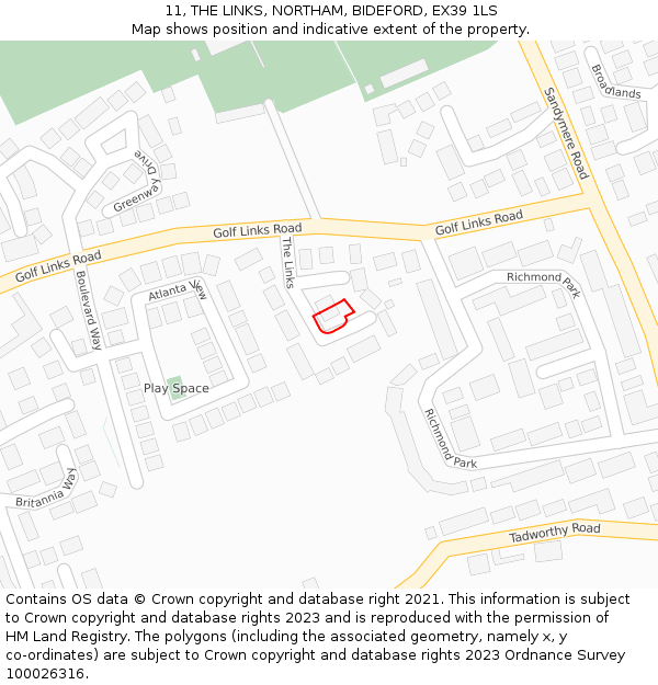 11, THE LINKS, NORTHAM, BIDEFORD, EX39 1LS: Location map and indicative extent of plot
