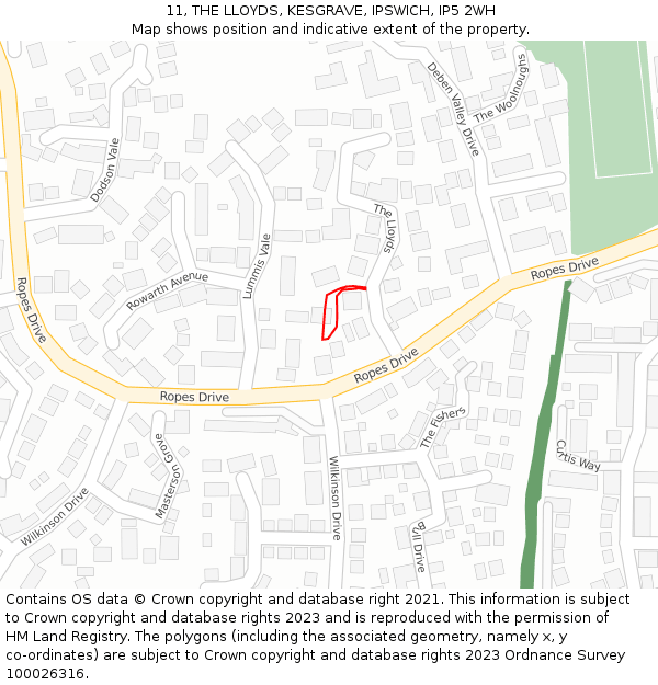 11, THE LLOYDS, KESGRAVE, IPSWICH, IP5 2WH: Location map and indicative extent of plot