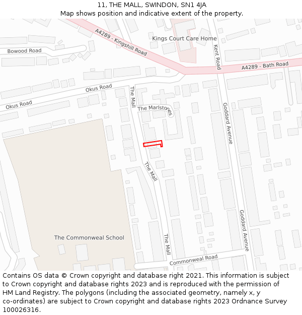 11, THE MALL, SWINDON, SN1 4JA: Location map and indicative extent of plot