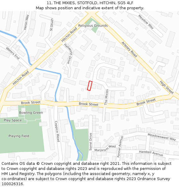 11, THE MIXIES, STOTFOLD, HITCHIN, SG5 4LF: Location map and indicative extent of plot