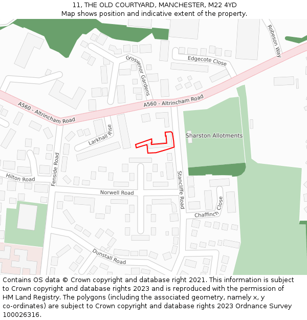 11, THE OLD COURTYARD, MANCHESTER, M22 4YD: Location map and indicative extent of plot