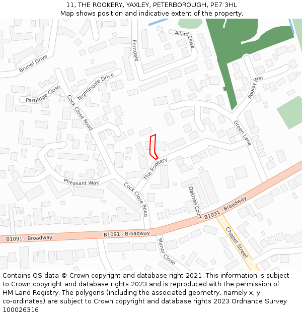 11, THE ROOKERY, YAXLEY, PETERBOROUGH, PE7 3HL: Location map and indicative extent of plot