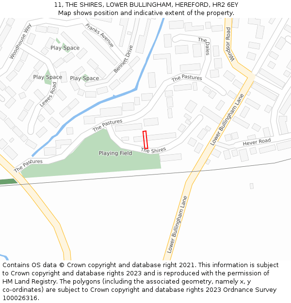 11, THE SHIRES, LOWER BULLINGHAM, HEREFORD, HR2 6EY: Location map and indicative extent of plot