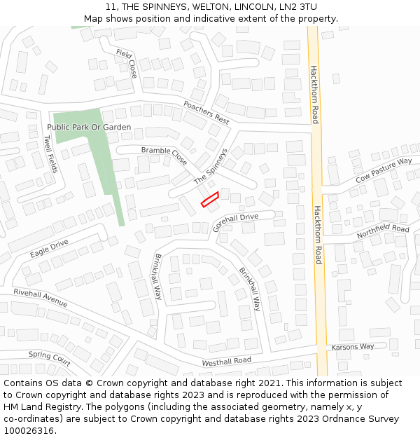 11, THE SPINNEYS, WELTON, LINCOLN, LN2 3TU: Location map and indicative extent of plot