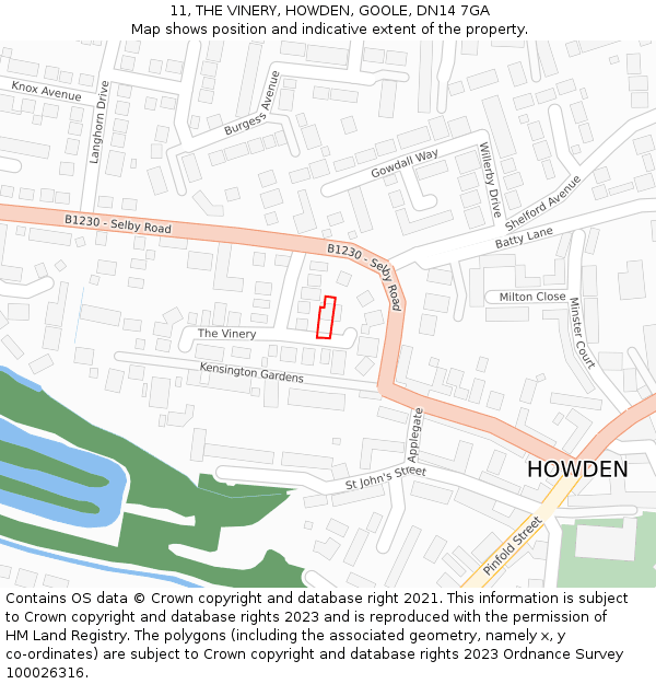 11, THE VINERY, HOWDEN, GOOLE, DN14 7GA: Location map and indicative extent of plot