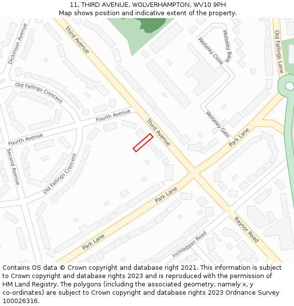 11, THIRD AVENUE, WOLVERHAMPTON, WV10 9PH: Location map and indicative extent of plot