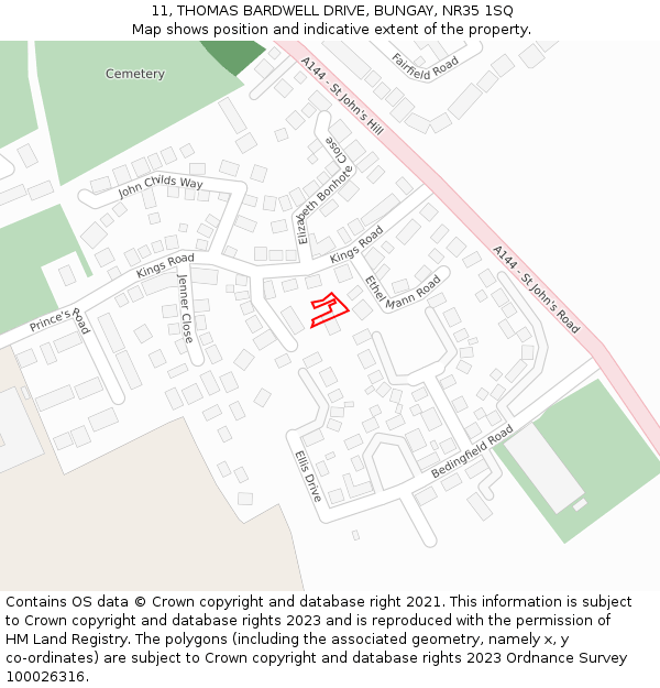 11, THOMAS BARDWELL DRIVE, BUNGAY, NR35 1SQ: Location map and indicative extent of plot