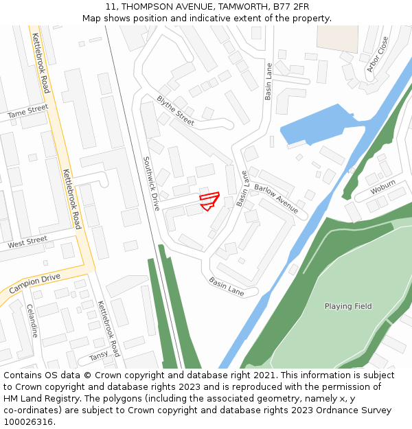 11, THOMPSON AVENUE, TAMWORTH, B77 2FR: Location map and indicative extent of plot