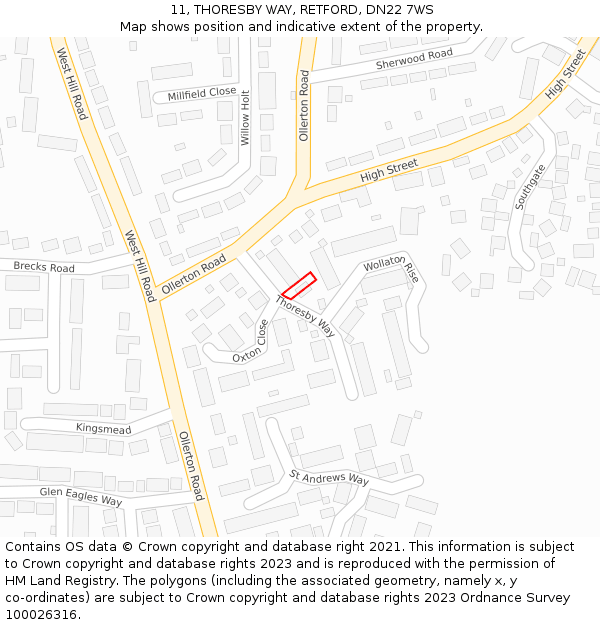 11, THORESBY WAY, RETFORD, DN22 7WS: Location map and indicative extent of plot