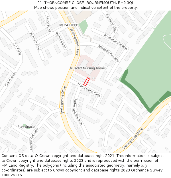 11, THORNCOMBE CLOSE, BOURNEMOUTH, BH9 3QL: Location map and indicative extent of plot
