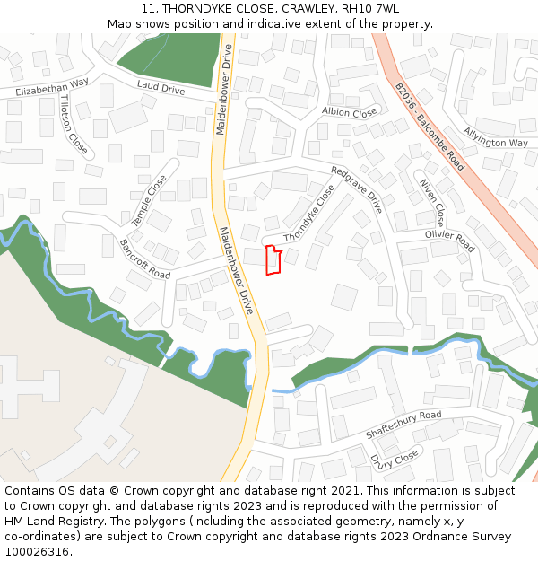 11, THORNDYKE CLOSE, CRAWLEY, RH10 7WL: Location map and indicative extent of plot