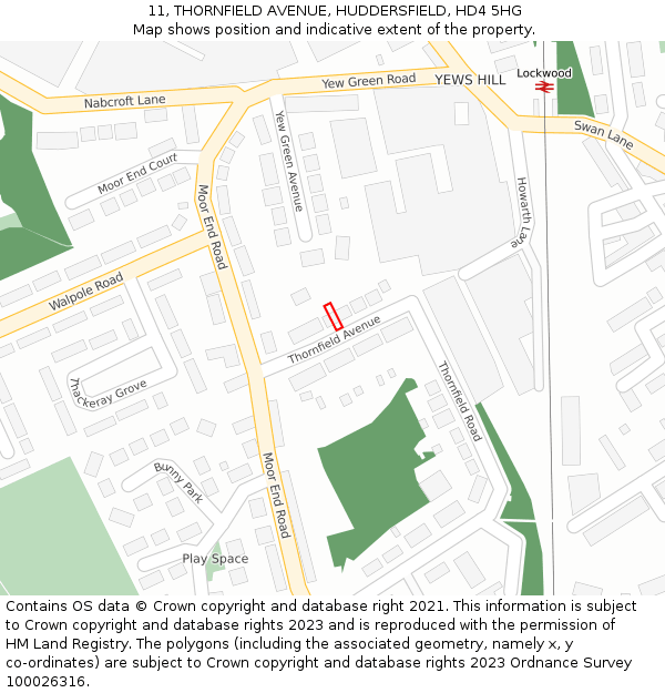 11, THORNFIELD AVENUE, HUDDERSFIELD, HD4 5HG: Location map and indicative extent of plot
