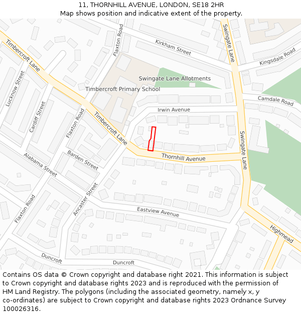 11, THORNHILL AVENUE, LONDON, SE18 2HR: Location map and indicative extent of plot