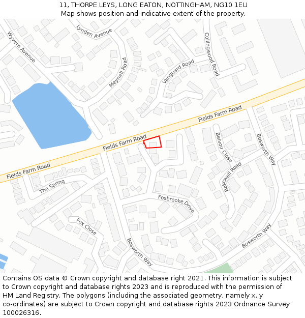 11, THORPE LEYS, LONG EATON, NOTTINGHAM, NG10 1EU: Location map and indicative extent of plot