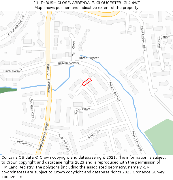 11, THRUSH CLOSE, ABBEYDALE, GLOUCESTER, GL4 4WZ: Location map and indicative extent of plot
