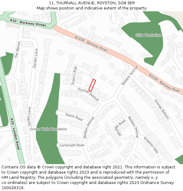 11, THURNALL AVENUE, ROYSTON, SG8 9ER: Location map and indicative extent of plot