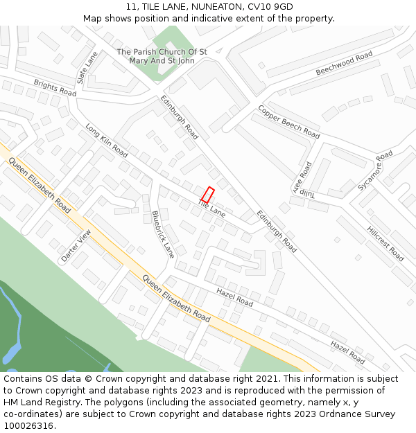 11, TILE LANE, NUNEATON, CV10 9GD: Location map and indicative extent of plot