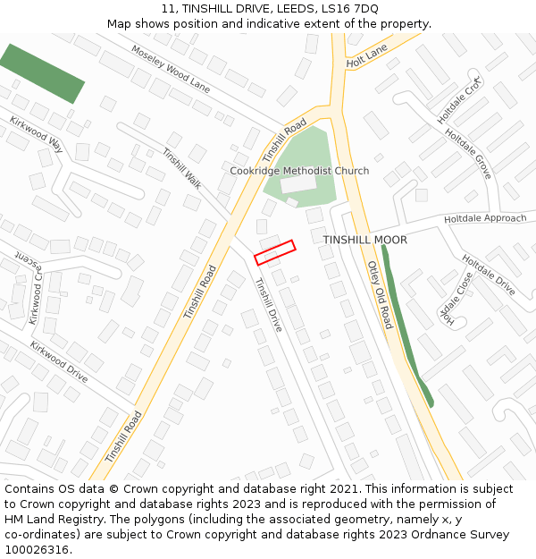 11, TINSHILL DRIVE, LEEDS, LS16 7DQ: Location map and indicative extent of plot