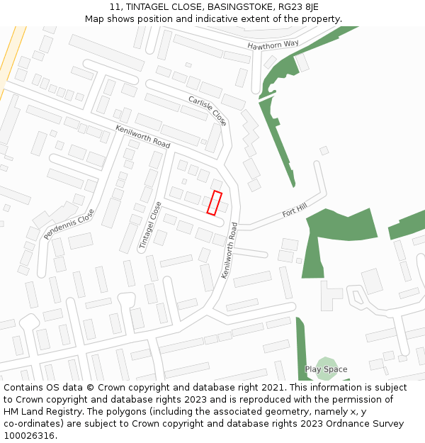 11, TINTAGEL CLOSE, BASINGSTOKE, RG23 8JE: Location map and indicative extent of plot