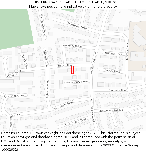 11, TINTERN ROAD, CHEADLE HULME, CHEADLE, SK8 7QF: Location map and indicative extent of plot