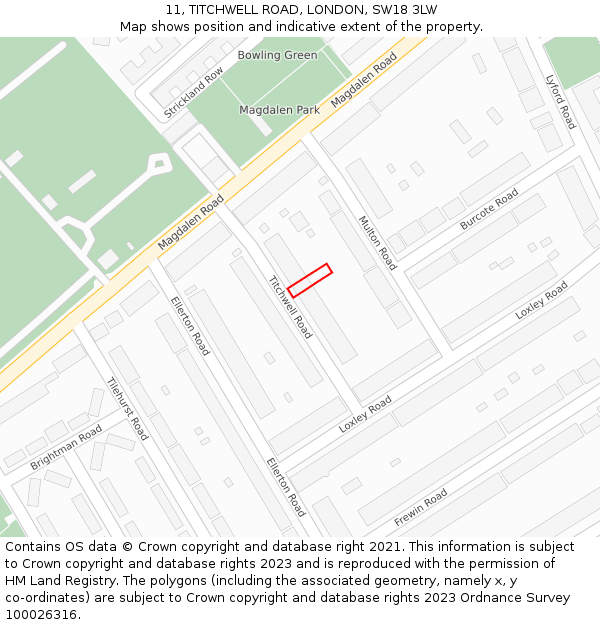 11, TITCHWELL ROAD, LONDON, SW18 3LW: Location map and indicative extent of plot