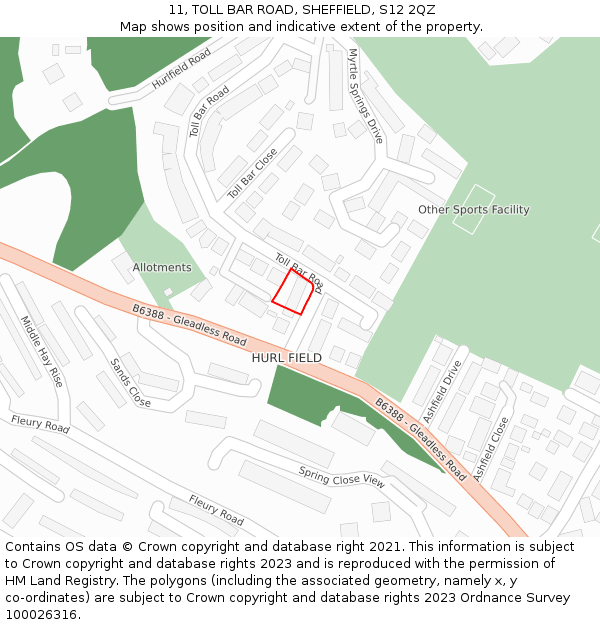 11, TOLL BAR ROAD, SHEFFIELD, S12 2QZ: Location map and indicative extent of plot