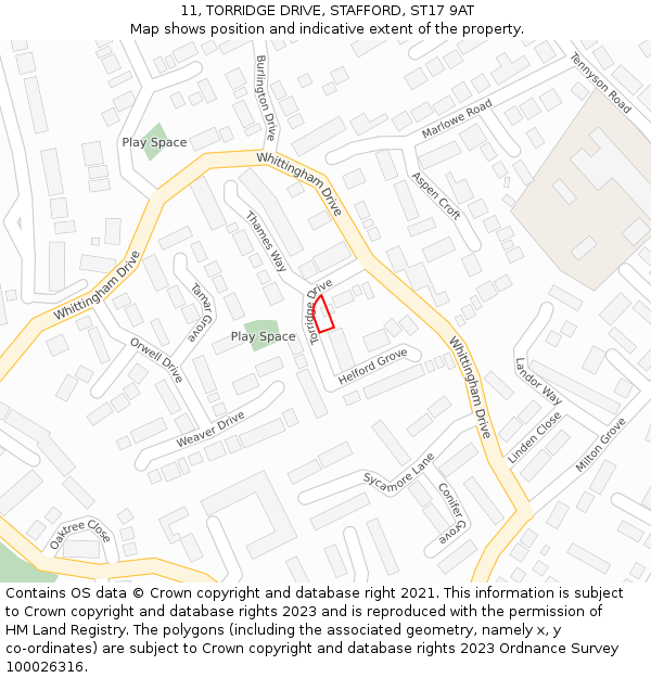 11, TORRIDGE DRIVE, STAFFORD, ST17 9AT: Location map and indicative extent of plot