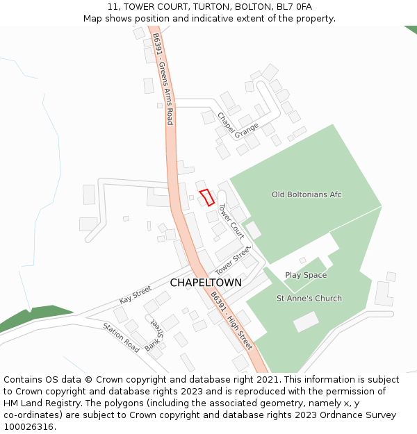 11, TOWER COURT, TURTON, BOLTON, BL7 0FA: Location map and indicative extent of plot