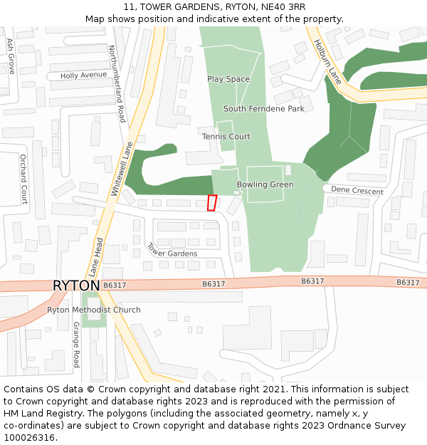 11, TOWER GARDENS, RYTON, NE40 3RR: Location map and indicative extent of plot