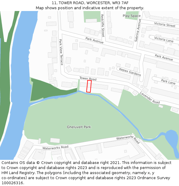 11, TOWER ROAD, WORCESTER, WR3 7AF: Location map and indicative extent of plot