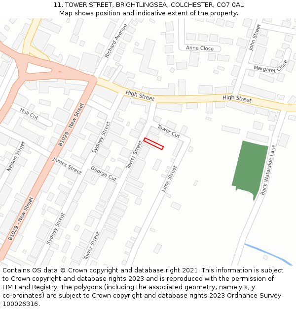11, TOWER STREET, BRIGHTLINGSEA, COLCHESTER, CO7 0AL: Location map and indicative extent of plot