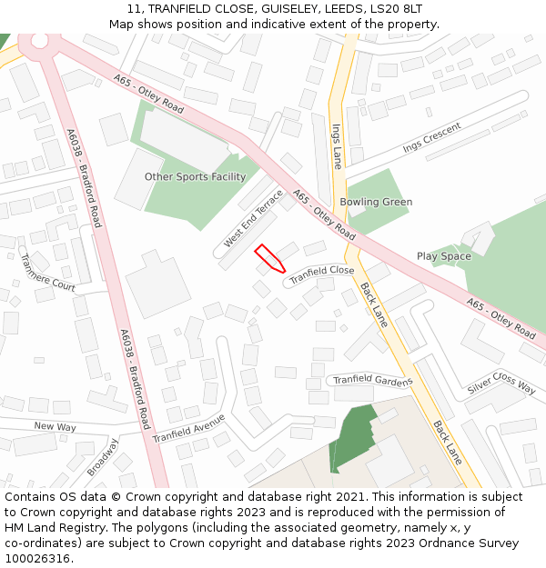 11, TRANFIELD CLOSE, GUISELEY, LEEDS, LS20 8LT: Location map and indicative extent of plot