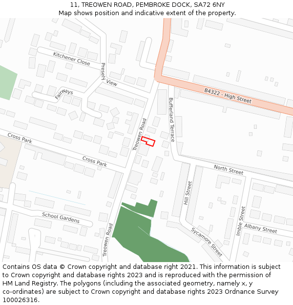 11, TREOWEN ROAD, PEMBROKE DOCK, SA72 6NY: Location map and indicative extent of plot