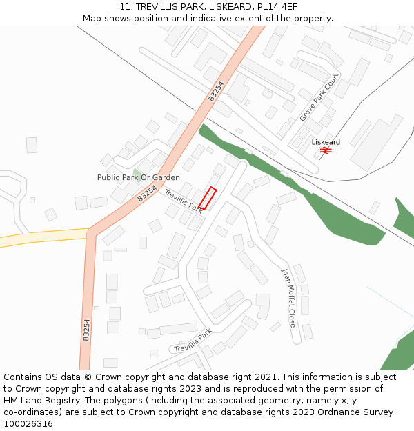 11, TREVILLIS PARK, LISKEARD, PL14 4EF: Location map and indicative extent of plot