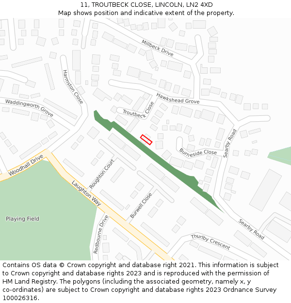 11, TROUTBECK CLOSE, LINCOLN, LN2 4XD: Location map and indicative extent of plot