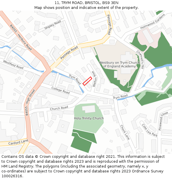 11, TRYM ROAD, BRISTOL, BS9 3EN: Location map and indicative extent of plot