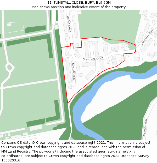 11, TUNSTALL CLOSE, BURY, BL9 9GN: Location map and indicative extent of plot