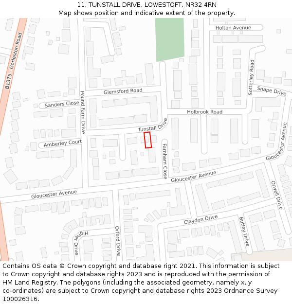 11, TUNSTALL DRIVE, LOWESTOFT, NR32 4RN: Location map and indicative extent of plot