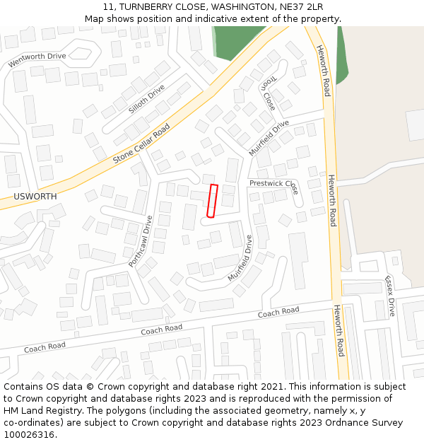11, TURNBERRY CLOSE, WASHINGTON, NE37 2LR: Location map and indicative extent of plot
