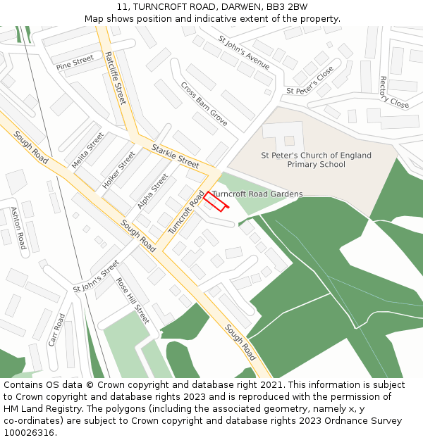 11, TURNCROFT ROAD, DARWEN, BB3 2BW: Location map and indicative extent of plot