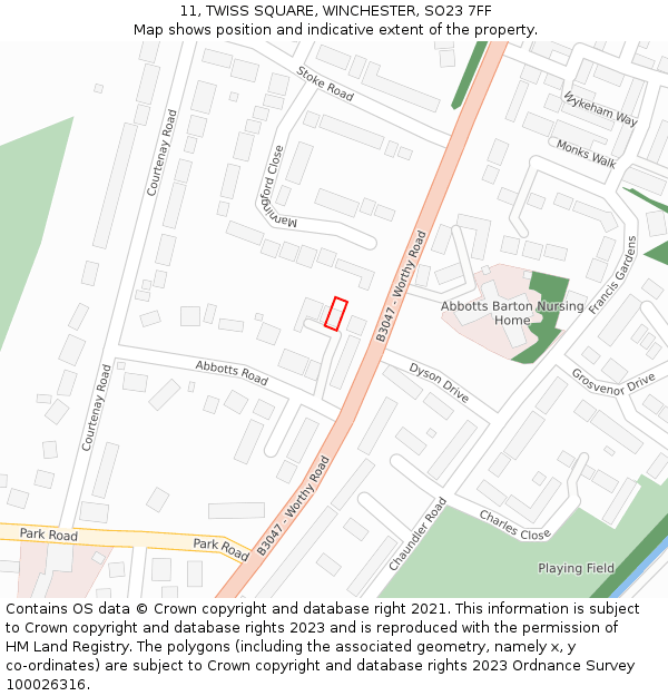 11, TWISS SQUARE, WINCHESTER, SO23 7FF: Location map and indicative extent of plot