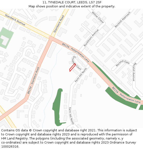 11, TYNEDALE COURT, LEEDS, LS7 2SF: Location map and indicative extent of plot