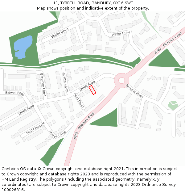 11, TYRRELL ROAD, BANBURY, OX16 9WT: Location map and indicative extent of plot