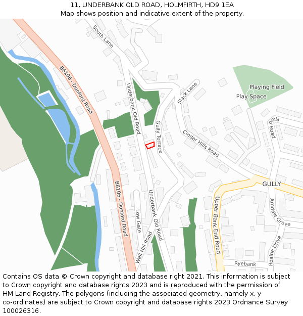 11, UNDERBANK OLD ROAD, HOLMFIRTH, HD9 1EA: Location map and indicative extent of plot