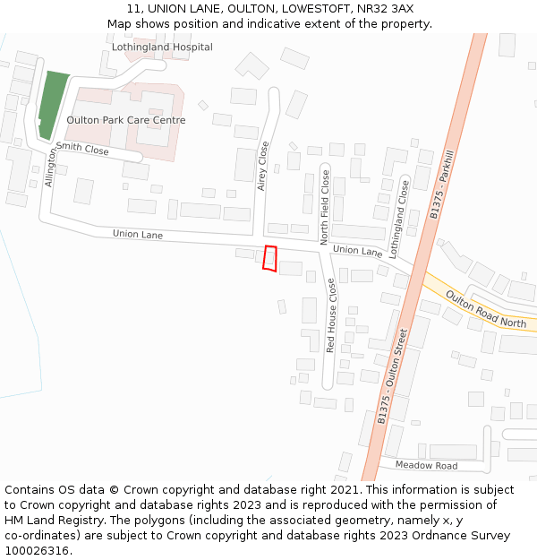 11, UNION LANE, OULTON, LOWESTOFT, NR32 3AX: Location map and indicative extent of plot
